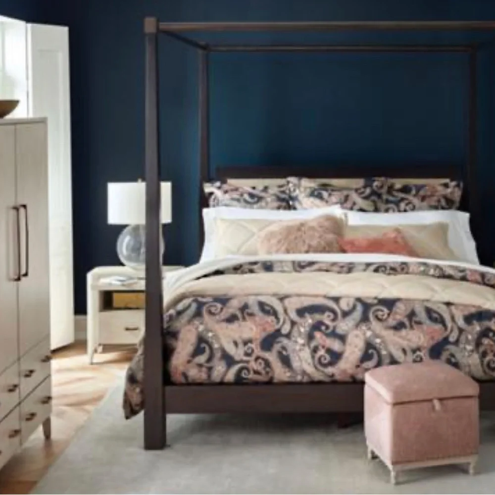 Frontgate Ravenna Paisley Queen Size Duvet Bed Cover Blue 100% Cotton